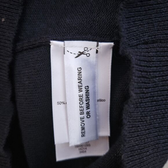 DKNY Sweater Mens Medium Navy Merino Wool V Neck Thin Soft Preppy Dark Academia - Picture 7 of 8